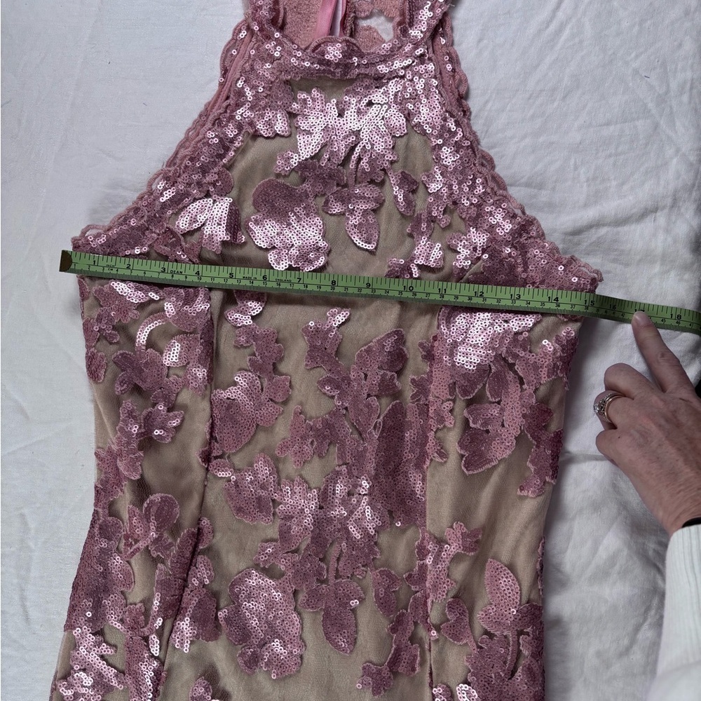 Va Va Voom Women’s Pink Sequin Above Knee Mini Dress High collar Zip back Size M - Picture 9 of 12